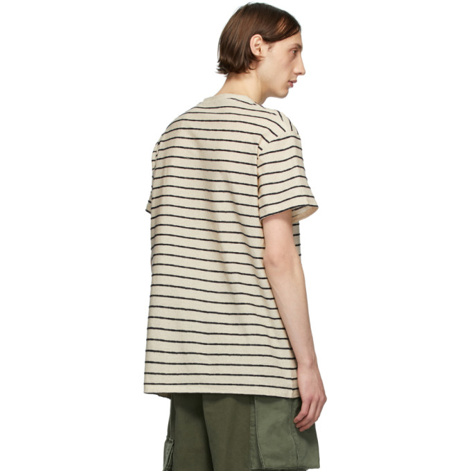 LOEWE LOEWE OFF-WHITE AND NAVY STRIPED ANAGRAM T-SHIRT