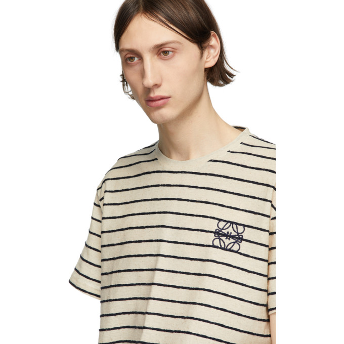 LOEWE LOEWE OFF-WHITE AND NAVY STRIPED ANAGRAM T-SHIRT