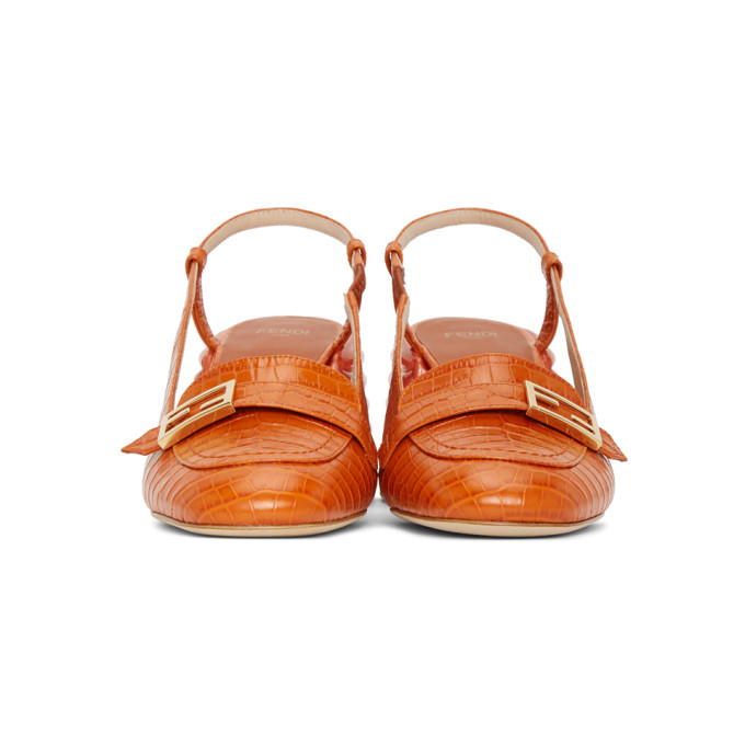 FENDI ORANGE CROC SLINGBACK HEELS