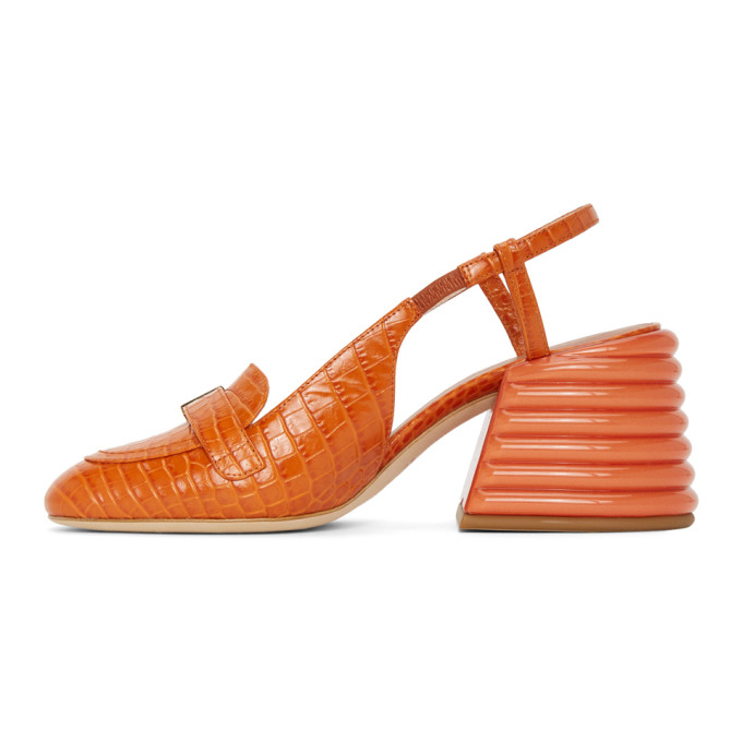 FENDI ORANGE CROC SLINGBACK HEELS