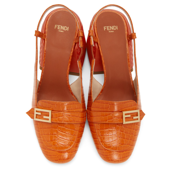 FENDI ORANGE CROC SLINGBACK HEELS
