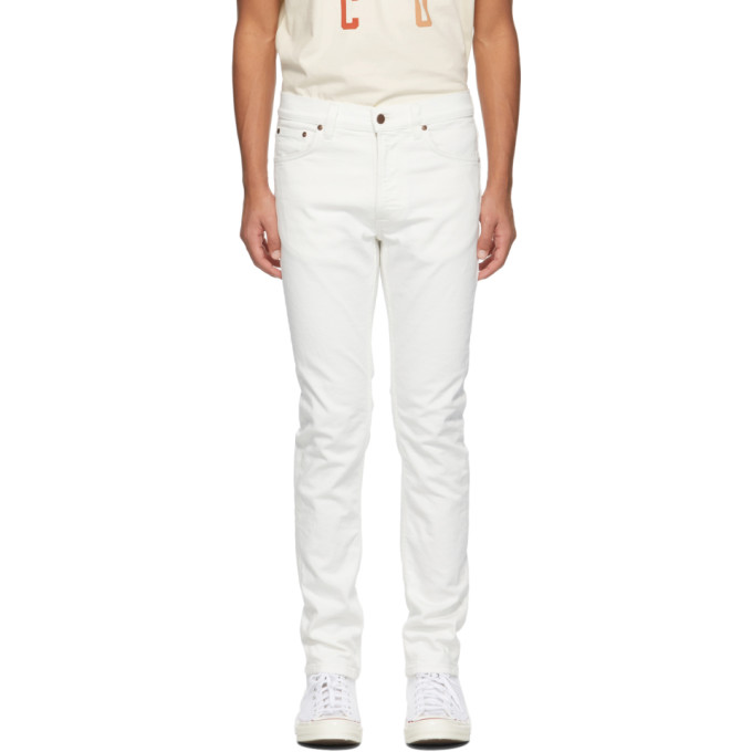 NUDIE JEANS OFF-WHITE LEAN DEAN JEANS