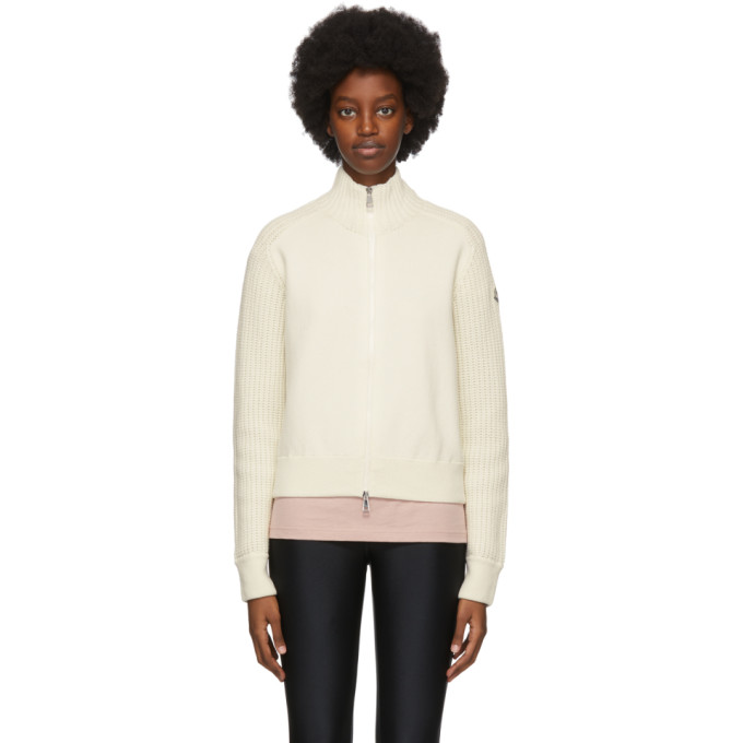 MONCLER OFF-WHITE KNIT ZIP-UP SWEATER