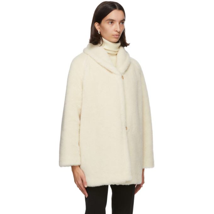 MAX MARA OFF-WHITE ALPACA & SILK TEDDY COAT