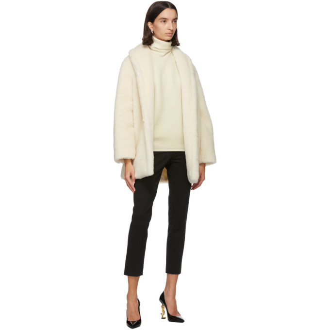 MAX MARA OFF-WHITE ALPACA & SILK TEDDY COAT