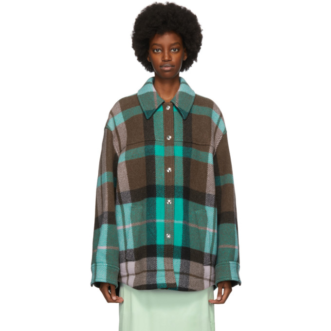 ACNE STUDIOS GREEN & PINK WOOL CHECKERED OVERSHIRT JACKET