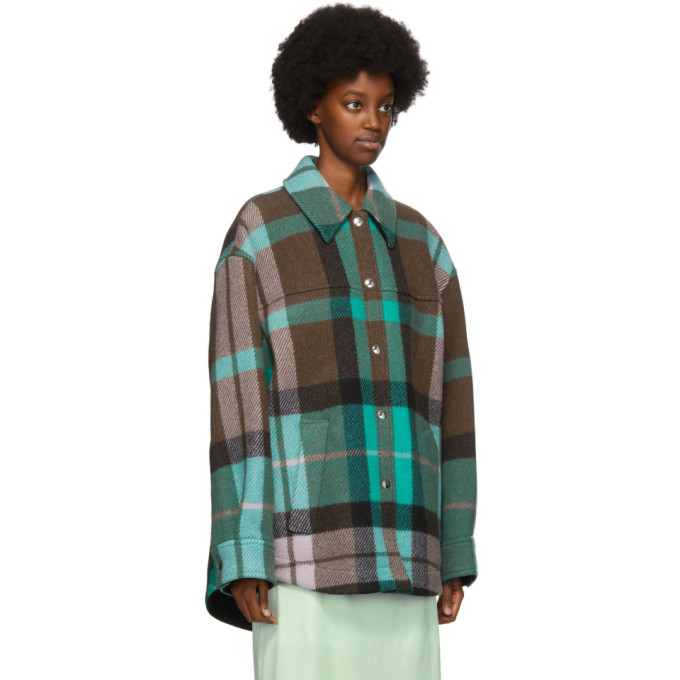 ACNE STUDIOS GREEN & PINK WOOL CHECKERED OVERSHIRT JACKET