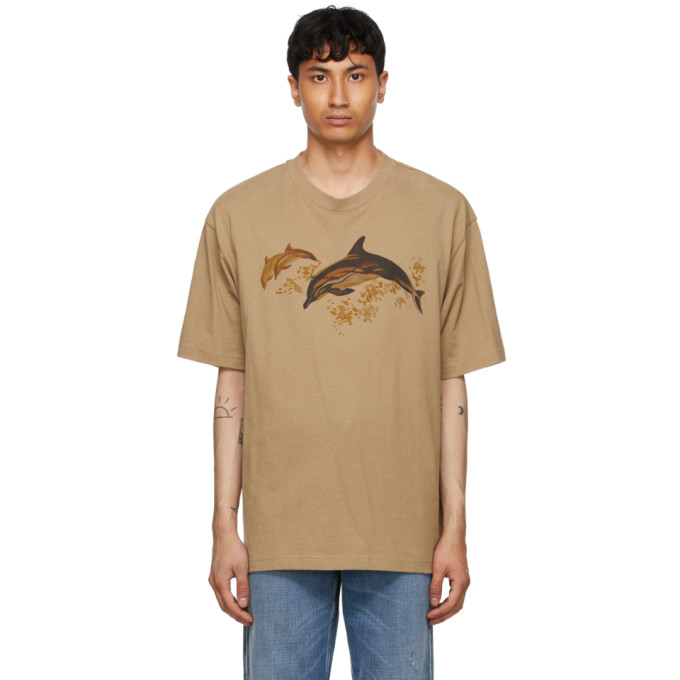 Acne Studios Brown Dolphin Print T-shirt In Light Brown