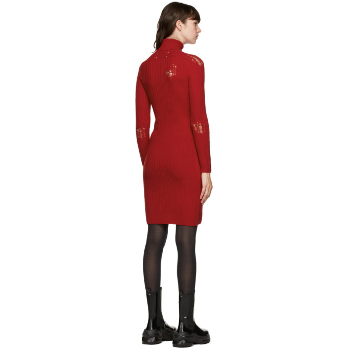 MAISON MARGIELA RED DESTROY KNIT TURTLENECK DRESS