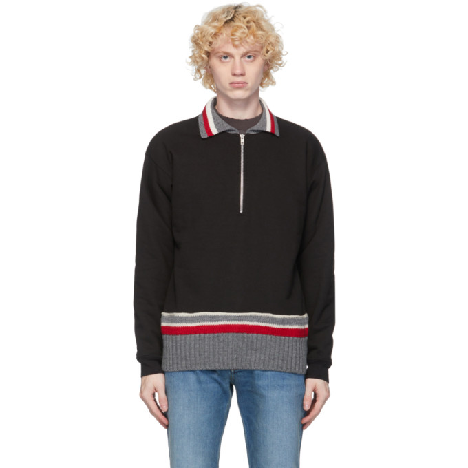 MAISON MARGIELA MAISON MARGIELA BLACK KNIT TRIM HALF-ZIP SWEATSHIRT