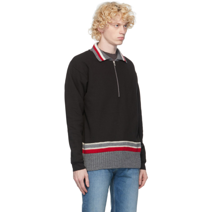 MAISON MARGIELA MAISON MARGIELA BLACK KNIT TRIM HALF-ZIP SWEATSHIRT