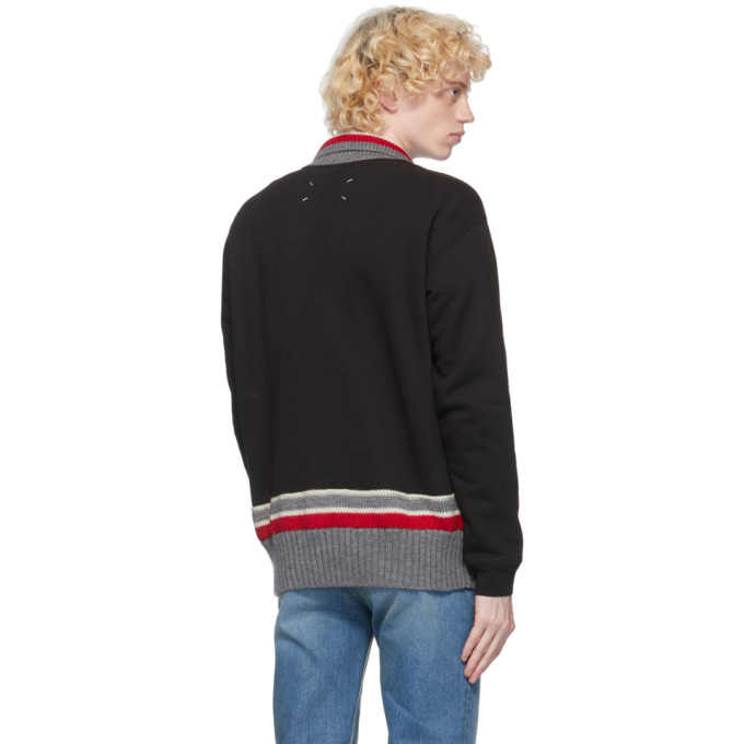 MAISON MARGIELA MAISON MARGIELA BLACK KNIT TRIM HALF-ZIP SWEATSHIRT