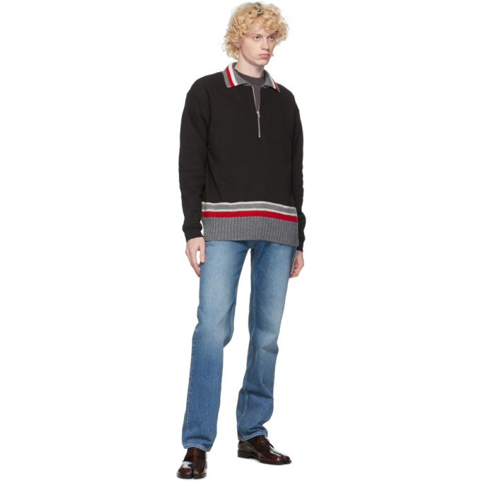 MAISON MARGIELA MAISON MARGIELA BLACK KNIT TRIM HALF-ZIP SWEATSHIRT