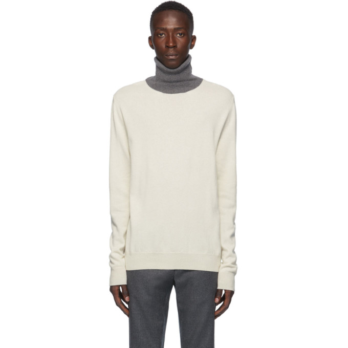 MAISON MARGIELA MAISON MARGIELA OFF-WHITE COLORBLOCK TURTLENECK SWEATER