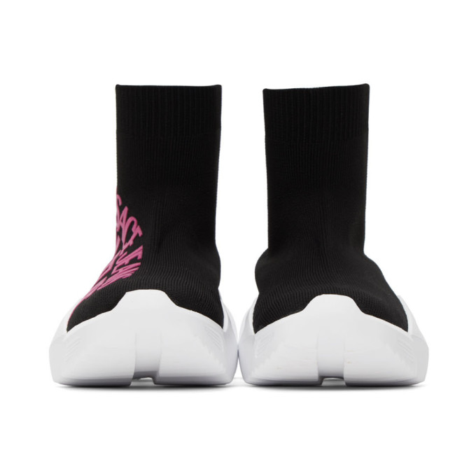 VERSACE JEANS COUTURE VERSACE JEANS COUTURE BLACK AND PINK MACRO LOGO SOCK SNEAKERS