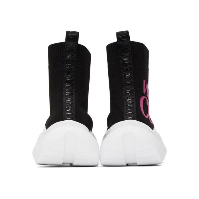 VERSACE JEANS COUTURE VERSACE JEANS COUTURE BLACK AND PINK MACRO LOGO SOCK SNEAKERS