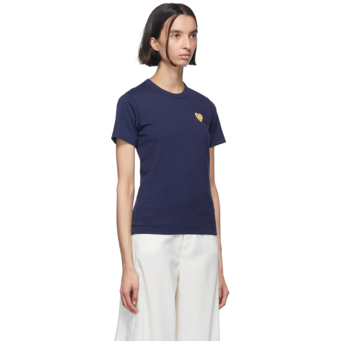 COMME DES GARÇONS PLAY COMME DES GARCONS PLAY NAVY AND GOLD HEART PATCH T-SHIRT