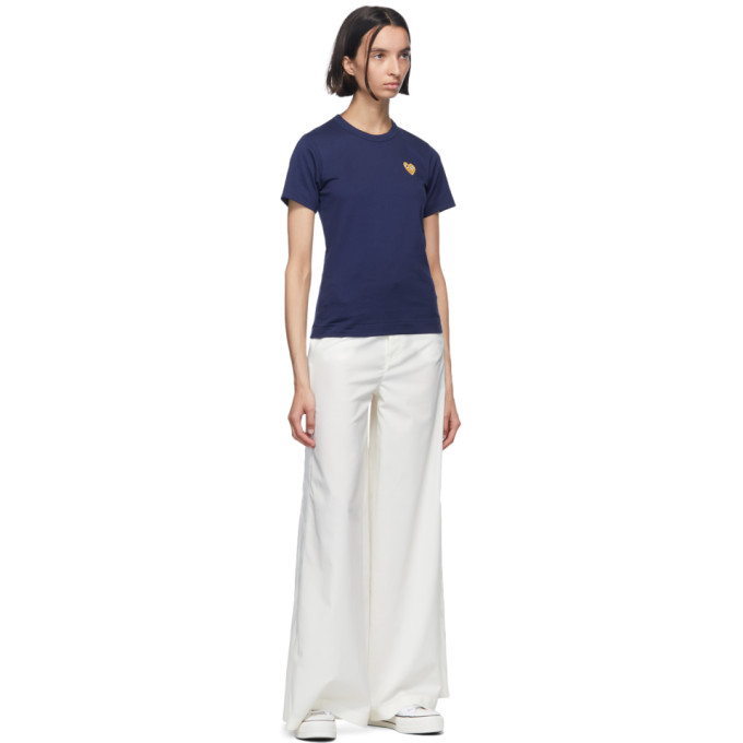 COMME DES GARÇONS PLAY COMME DES GARCONS PLAY NAVY AND GOLD HEART PATCH T-SHIRT