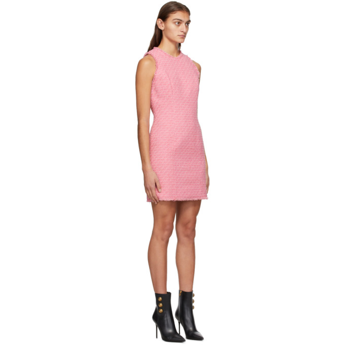 BALMAIN BALMAIN PINK TWEED SLEEVELESS DRESS