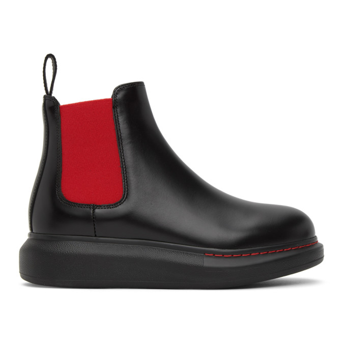 ALEXANDER MCQUEEN ALEXANDER MCQUEEN BLACK AND RED CONTRAST SOLE HYBRID CHELSEA BOOTS