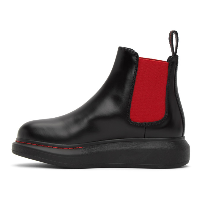 ALEXANDER MCQUEEN ALEXANDER MCQUEEN BLACK AND RED CONTRAST SOLE HYBRID CHELSEA BOOTS