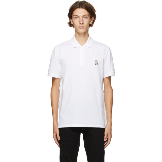Click to view more detailed imagery on our partner's website Alexander Mcqueen Zardozi Embroidered-skull Cotton-piqué Polo Shirt In 9000 White