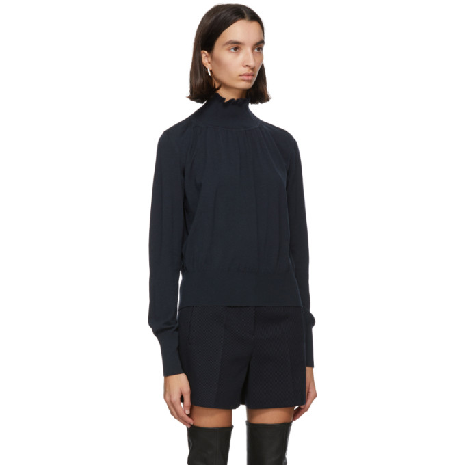 SPORTMAX SPORTMAX NAVY STRETCH WOOL BRIC TURTLENECK