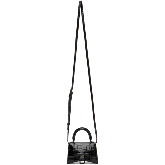 BALENCIAGA BLACK CROC MINI HOURGLASS BAG