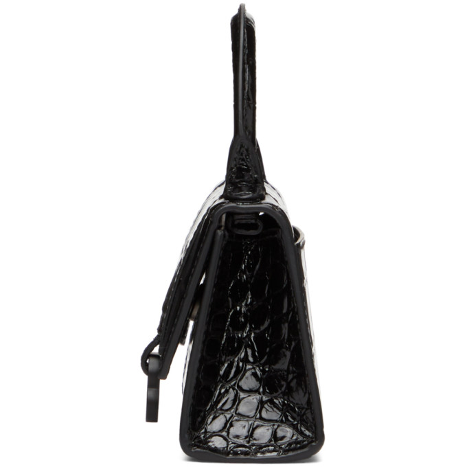 BALENCIAGA BLACK CROC MINI HOURGLASS BAG