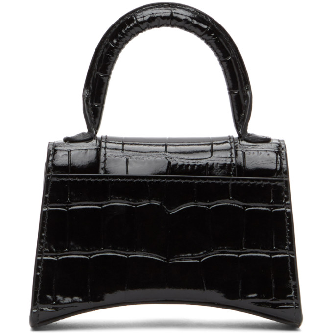 BALENCIAGA BLACK CROC MINI HOURGLASS BAG