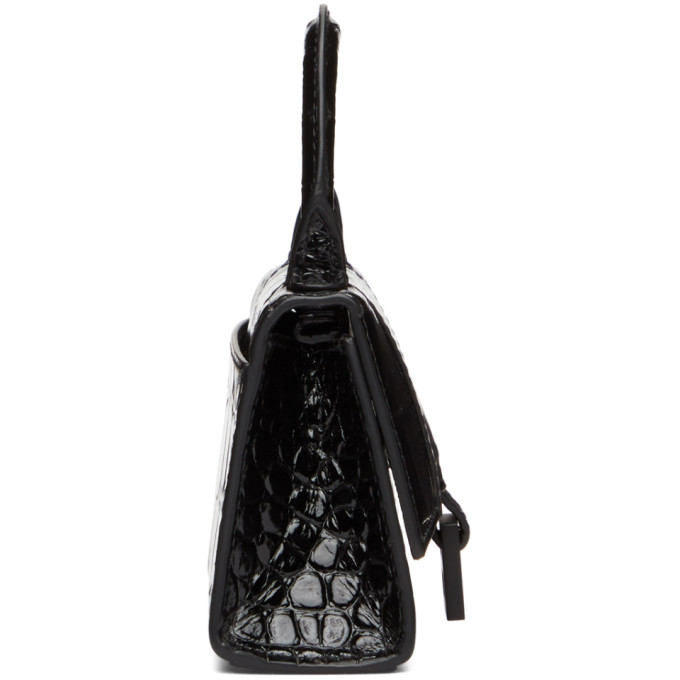 BALENCIAGA BLACK CROC MINI HOURGLASS BAG