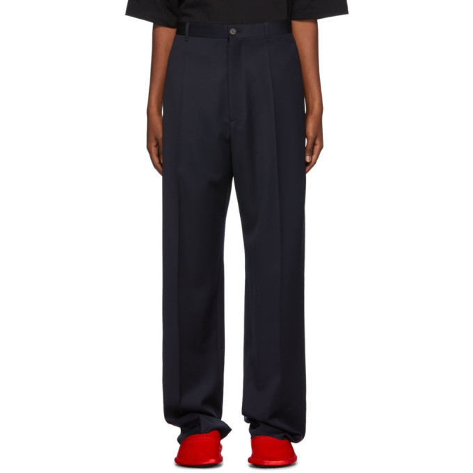 BALENCIAGA NAVY WOOL STEROID TROUSERS