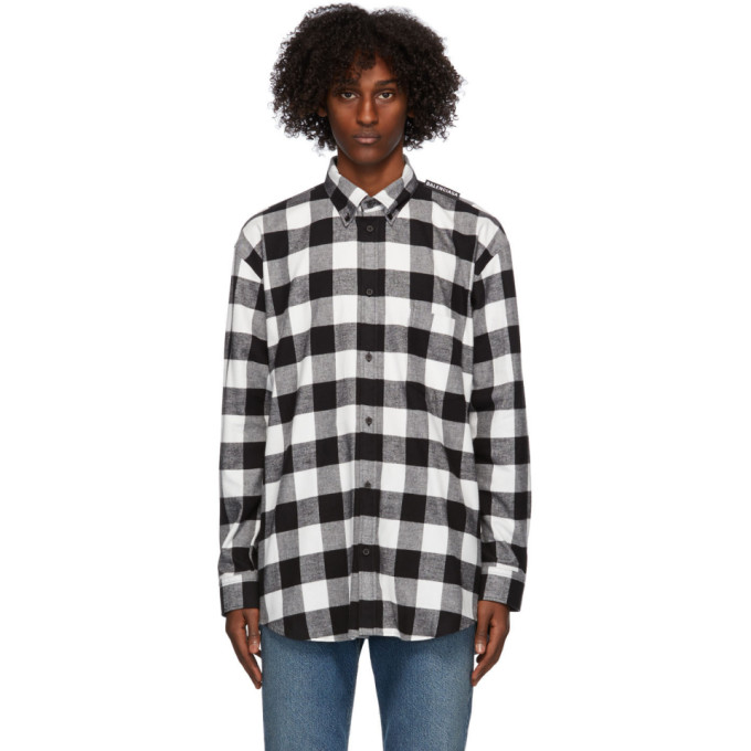 BALENCIAGA BLACK & WHITE FLANNEL TAB LOGO SHIRT