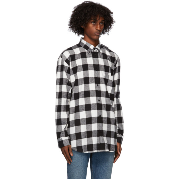 BALENCIAGA BLACK & WHITE FLANNEL TAB LOGO SHIRT