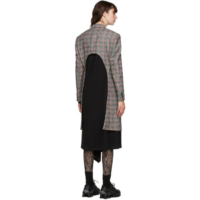 COMME DES GARÇONS HOMME DEUX PINK & GREEN CHECK BACK CUT-OUT COAT