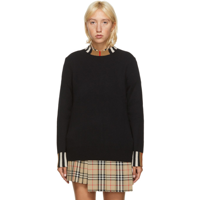 BURBERRY BURBERRY BLACK CASHMERE ICON STRIPE SWEATER
