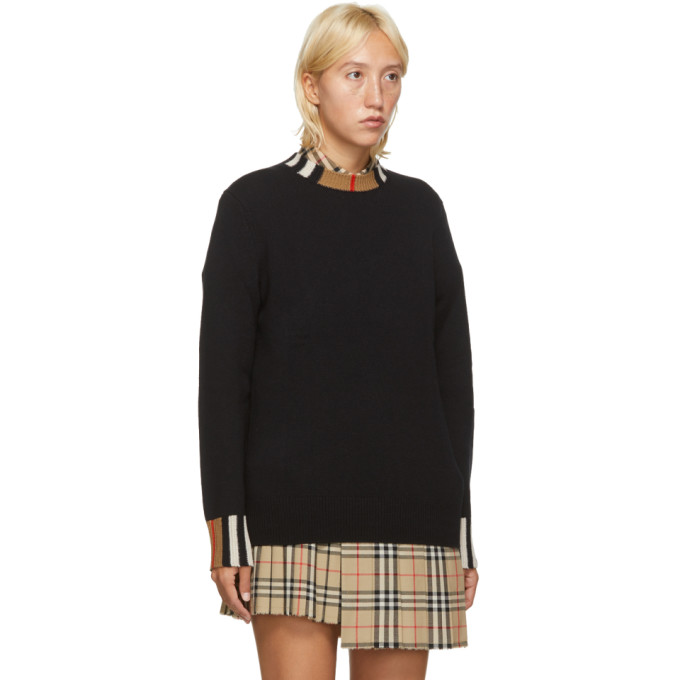 BURBERRY BURBERRY BLACK CASHMERE ICON STRIPE SWEATER
