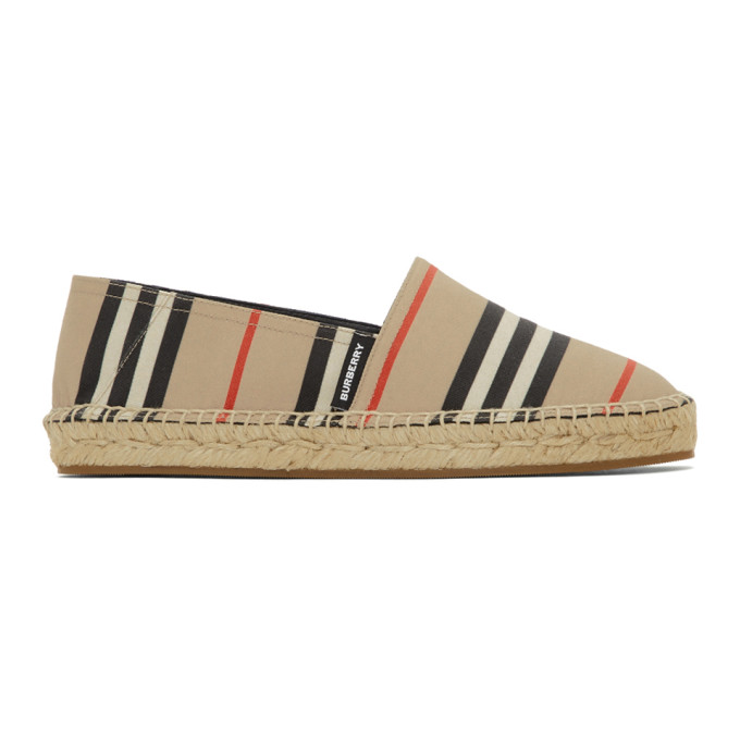 Click to view more detailed imagery on our partner's website Burberry Alport Striped Espadrille Slip-on Loafers In Archive Bei