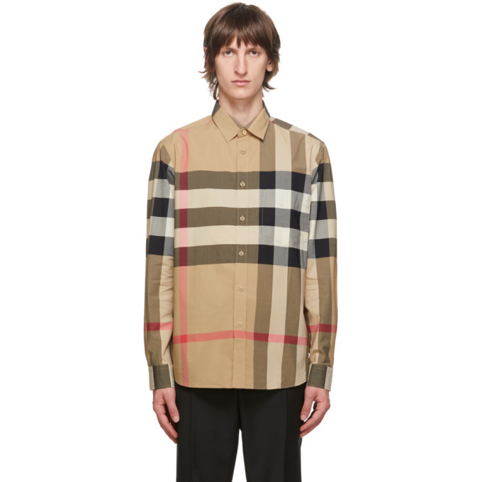 BURBERRY BURBERRY BEIGE CHECK SOMERTON SHIRT