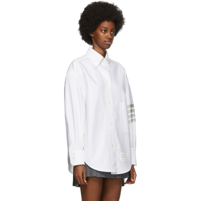 THOM BROWNE WHITE 4-BAR OVERSIZED SHIRT