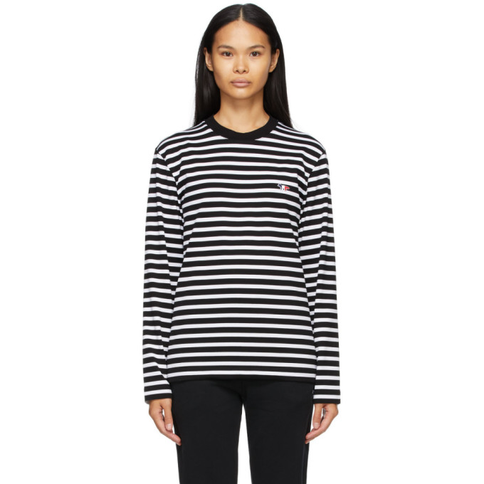 MAISON KITSUNÉ MAISON KITSUNE BLACK AND WHITE MARIN FOX PATCH LONG SLEEVE T-SHIRT