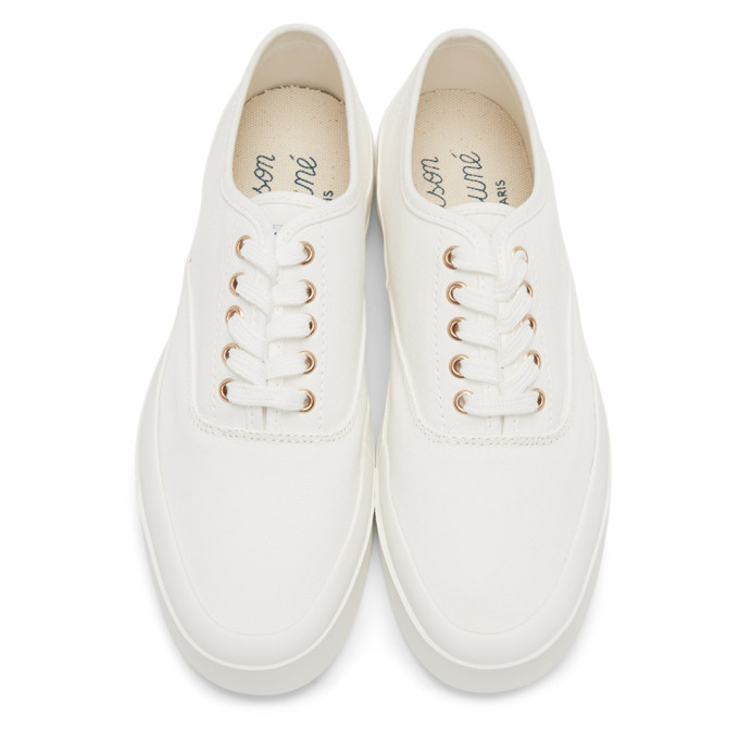 MAISON KITSUNÉ MAISON KITSUNE WHITE CANVAS LACED SNEAKERS