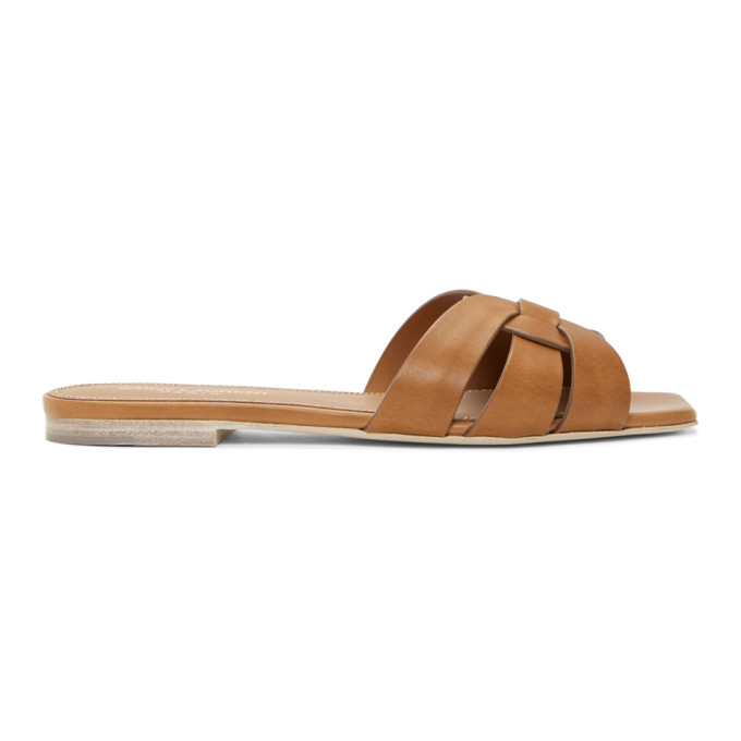 Click to view more detailed imagery on our partner's website Saint Laurent Nu Pieds Woven Leather Slides In Brown