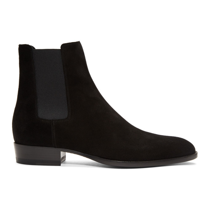 Saint Laurent Black Suede Wyatt Chelsea Boots In 1000 Black | ModeSens