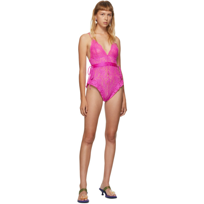 IM SORRY BY PETRA COLLINS IM SORRY BY PETRA COLLINS SSENSE EXCLUSIVE PINK LACE BODYSUIT