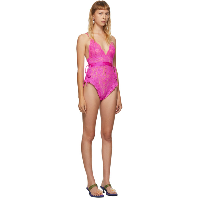 IM SORRY BY PETRA COLLINS IM SORRY BY PETRA COLLINS SSENSE EXCLUSIVE PINK LACE BODYSUIT