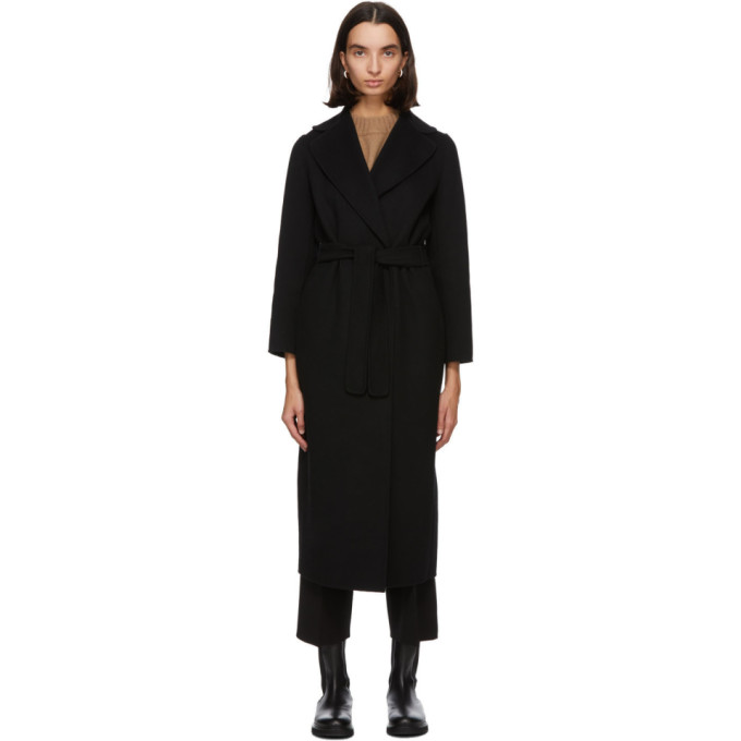 MAX MARA BLACK WOOL POLDO WRAP COAT