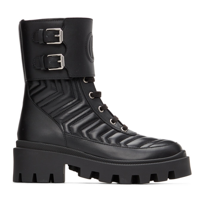 Click to view more detailed imagery on our partner's website Gucci Frances Gg Matelasse Platform Combat Boot In 1000 Black/