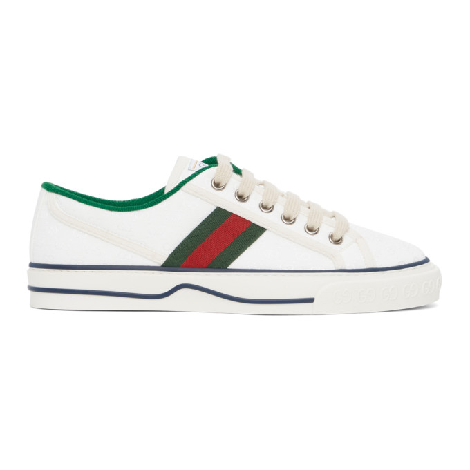 Click to view more detailed imagery on our partner's website Gucci Tennis 1997 Webbing-trimmed Logo-embroidered Canvas Sneakers In 9085 White
