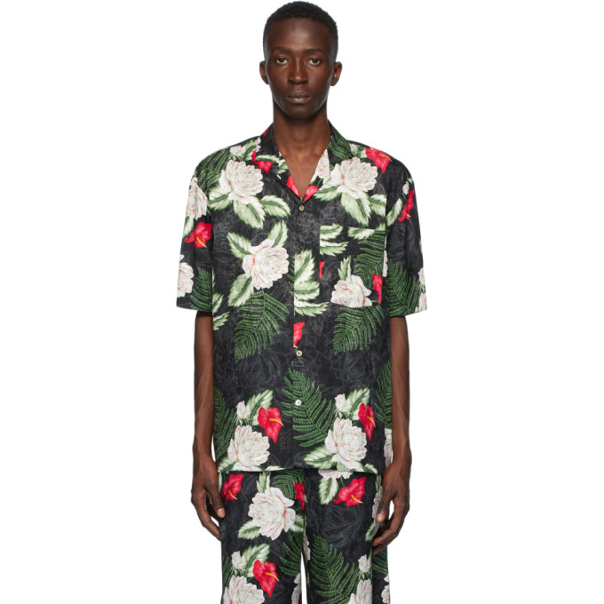 Gucci Men's Hawaiian Printed Silk-blend Bowling Shirt In Black/green ...